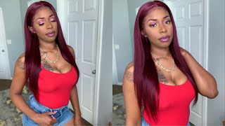 Perfection Y'All | Pre Colored 99J Burgundy Straight Lace Front Wig | Aliexpress Wig | Nadula H