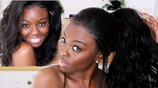 Pony Tail Style With 360 Lace Wigs Relaxed Yaki Texture Hair|Premier Lace Wigs