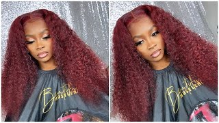 Cherry Wine   Curly Lace Front Wig Install❤️|Cynosure Hair