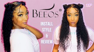 Beginner Friendly Half Up Half Down Updo | Curly Hd Lace Front Wig | Ft. Beeos Hair