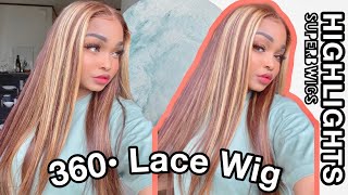 Blonde Highlight 360 Lace Wig | How To Cut The Lace Off A 360 Lace Wig Ft. Superbwigs