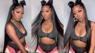 Bomb  Half Up Half Down With Two Messy Buns Ft Unice Hair 13X6 Hd 28”Lace Wig