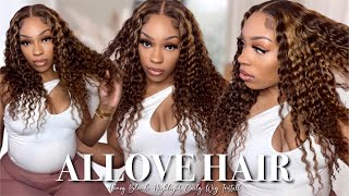 Honey Blonde Curly Highlight Closure Wig  Easy Install | Allove Hair | Tyestylez