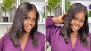 The Most Natural Silky Straight Bob Glueless Full Lace Frontal Wig Install | Ft. Evawigs