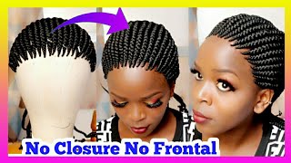 How To Make A No Frontal No Closure Low Bun Braided Expression Braids Wig.Easy & Simple Wig Tutorial