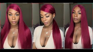 T Part Lace Human Hair Remy Wig Pre Plucked Cherry Red Color | Beginner Friendly | Beautyforeverhair