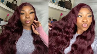 Best Pre-Colored Burgundy Bodywave Wig | 99J Lacefront Wig | Curlyme Hair