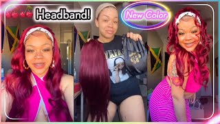 New Color Headband Wig Review! #Ulahair 99J Burgundy Glueless Wig Install! Who Loves?