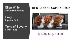 Wig Color Comparison Reds Ellen Wille Safranred Rooted, Envy Lighter Red, Tony Of Beverly Sunset Red