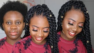 Easiest Protective Style | Jumbo Senegalese Rope Twist On 4C Natural Hair | Rubber Band Method