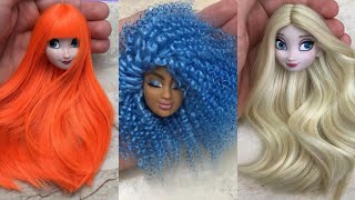 Frozen 2 Doll Hair Transformation ~ Diy Miniature Ideas For Barbie ~ Wig, Dress, Faceup, And More!