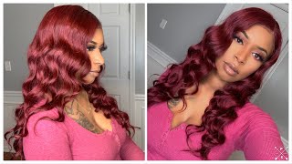 Affordable Pre Colored 99J Burgundy Body Wave Lace Front Wig | Eayon Hair