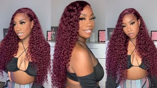 Beautiful Burgundy 99J Curly Lace Front Wig Install Ft West Kiss Hair | The Tastemaker