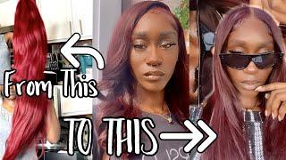 How I Tone Down My Bright Red 99J Wine Wig To Dark Burgundy + Install |  Ft. Afsisterwig