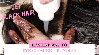 How To Dye Your Hair Black (Bundles + Frontal) | Easiest Hair Dying Hack