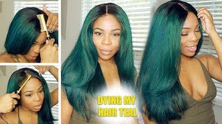 Dying My Hair Green/Teal And Laying My Lace Wig Flat | Dyhair777