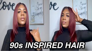 90'S Inspired Layered Hair | Burgundy Lace Front Wig Install | Beginner Friendly | Kaylas Way