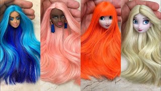 Elsa Doll Hair Transformation ~ Diy Miniature Ideas For Barbie ~ Wig, Dress, Faceup, And More!