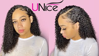 How To Blend Curly Natural Hair With A U-Part Afro Curly Wig | Ft. Unice Hair