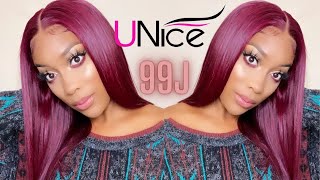 13X4 Burgundy Lace Front Install | Unice 99J Wig | Malika Russell