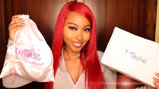 No Dye! No Bleach! 13X6 Affordable Red Lace Front Wig| Unboxing + Install + Review Ft Tinashe Hair
