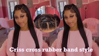 Criss Cross Rubber Band Style On Frontal || Ashimary Hair