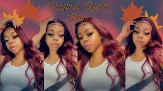 Perfect Fall Color  Burgundy Frontal Wig Install | Original Queen Hair