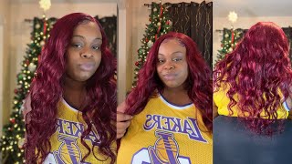 Gorgeous Burgundy Body Wave Closure Wig Ft Recool Hair