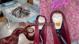 Wig Transformation  : Bleach Bath, Burgundy Wig, Plucking + Styling Ft. Amazon Hair