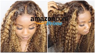 Omg Bomb Highlight Color Curly Wig, Amazon Prime Brown/Blonde Highlight | Vivibabi Hair On Amazon