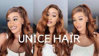 The Perfect Beginner Friendly Colored Wig For Fall! Pre-Curled! Unice Hair Auburn Brown Loose Wave.