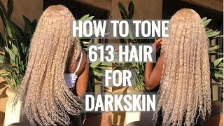 How To Tone 613 Hair For Darkskin|Platinum Blonde Under 10 Minutes Ft. Miyihair| Stateofdallas