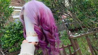 Purple And Burgundy Dip Dye  Highlights On A Silver Wig! Using The Water Dye Method