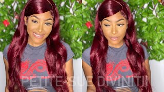 Flawless Side Swoop With  Burgundy Lace Front Wig Ft. Hermosa Hair  | Petite-Sue Divinitii