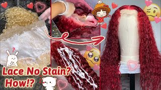 How To Water Color Wig Without Staining Lace! From Blonde To Red Color! Ft. #Ulahair