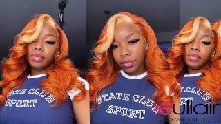 The Best Pre Colored Wig Install!| 13X4 Body Wave Ginger / 613 Skunk Stripe Eullair Hair