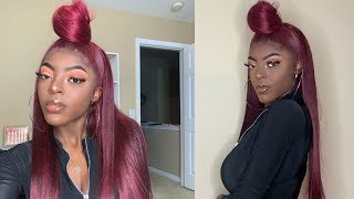 Natural Burgundy Frontal Wig Install! Perfect For Fall! Woc/Dark Skin Friendly