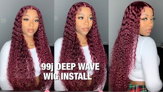How To Pluck And Install Burgundy 99J Deep Wave Wig | West Kiss Hair
