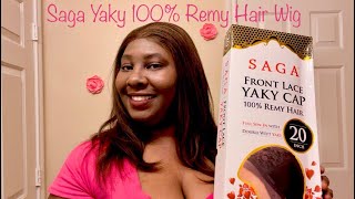 Saga Front Lace Wig Remy Hair Yaky Cap 20” Color #4 Install | Kendras Boutique Hot Comb/ Wax Stick