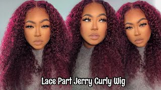 99J Burgundy Jerry Curly Lace Part Wig | Ft. Kriyya Hair