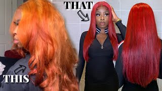 I Turned My Orange Wig, Fire Engine Red In 1 Step! | Red Wig Transformation Using Water Color Method