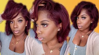  Hold Up! This Color Is  | 13X6 Burgundy Lace Front Human Hair Bob Wig | Victorias Wig