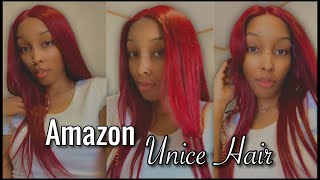 Must Have‼️ | 99J Burgundy Straight Brazilian Remy T-Part Closure Wig | Ft. Amazon Unice Hair