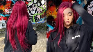 Installing A Dark Red Wig Step By Step | 22” Long 99J Red Wig | Ft. Hermosa Hair