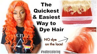 Dye Your Wig In Under 10 Min | Neon Coral Hair Color | Flawless Color W/ Watercoloring Ft. Ywigs