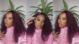 Start To Finish!99J Burgundy Kinky Curly Lacefront Wig Install Ft. Asteria Hair