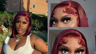 New Curly Fluffy Baby Hair Tutorial  Red Side Part Bob Ft  Unice Hair