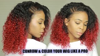 How To :Dying My Curly Hair Red  And Cornrow My Lace Wig | Gem Beauty