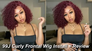 Perfect! Pre-Colored 99J Curly Frontal Wig Install + Review Ft Supernova Hair