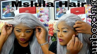 Mslula Silver Grey Silky Straight Lacefront Human Hair Wig/ Unboxing